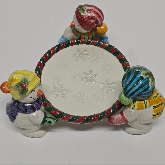 Fitz & Floyd Frosty Folks Snowmans Pillar Candle Holder Christmas Collectible - Picture 5 of 8
